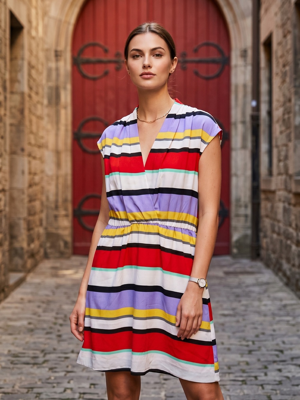 Kensie Womens Multi Color Striped V-Neck Elastic Waist Midi Dress Sz XL
MSRP $89